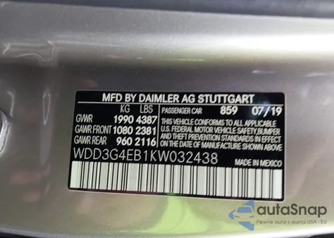 2019 Mercedes-Benz A 220 from USA, damaged, VIN WDD3G4EB1KW032438